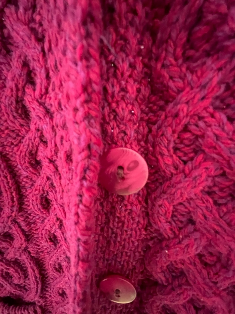 Aran Crafts Women's Cable Knit Button Cardigan - Raspberry - Picture 6 of 6